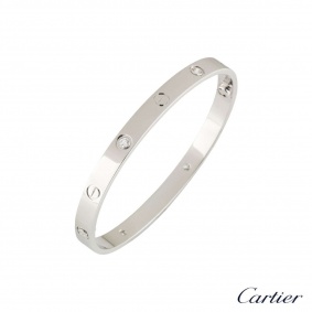 Cartier White Gold Half Diamond Love Bangle Size 19 B6035819